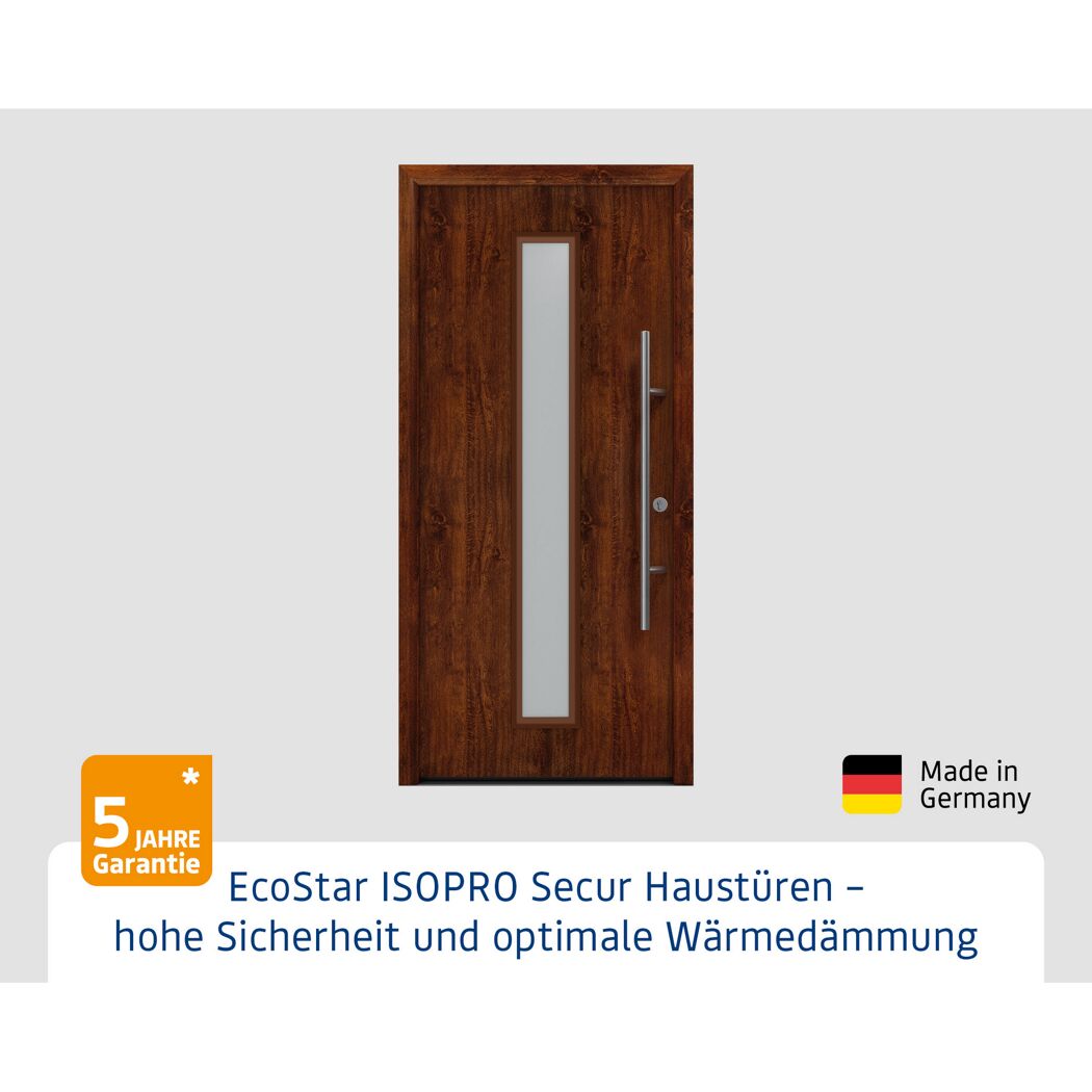 Alu-Stahlhaustür 'ISOPRO Secur IPS 020S' eichefarben dunkel rechts 110 x 210 cm
