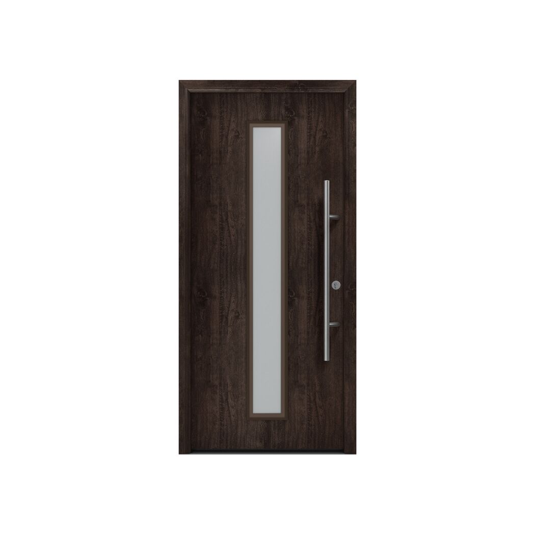 Alu-Stahlhaustür 'ISOPRO Secur IPS 410S' Night Oak rechts 110 x 210 cm