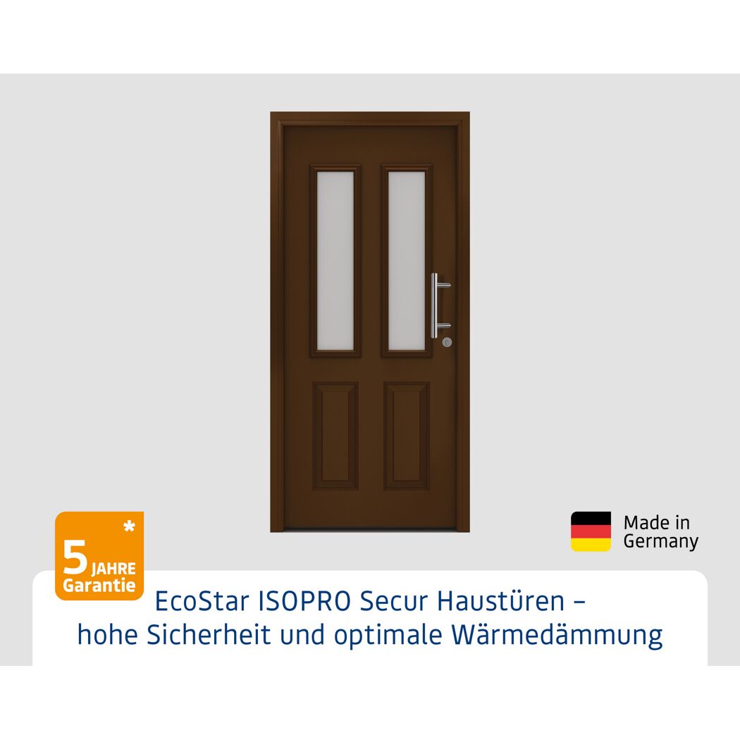Alu-Stahlhaustür 'ISOPRO Secur IPS 410S' terrabraun rechts 110 x 210 cm