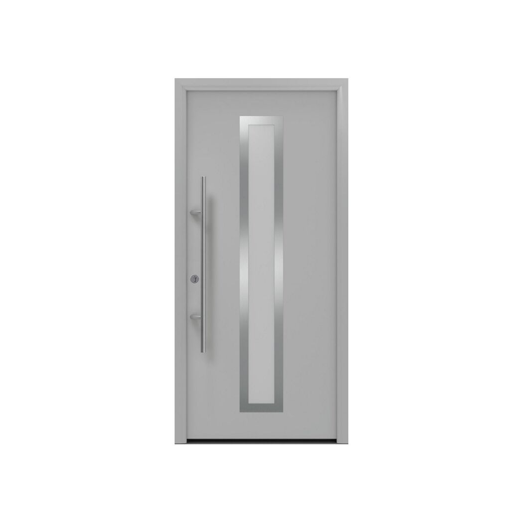 Alu-Stahlhaustür 'ISOPRO Secur IPS 700S' ral 9006 weißaluminium links 110 x 210 cm
