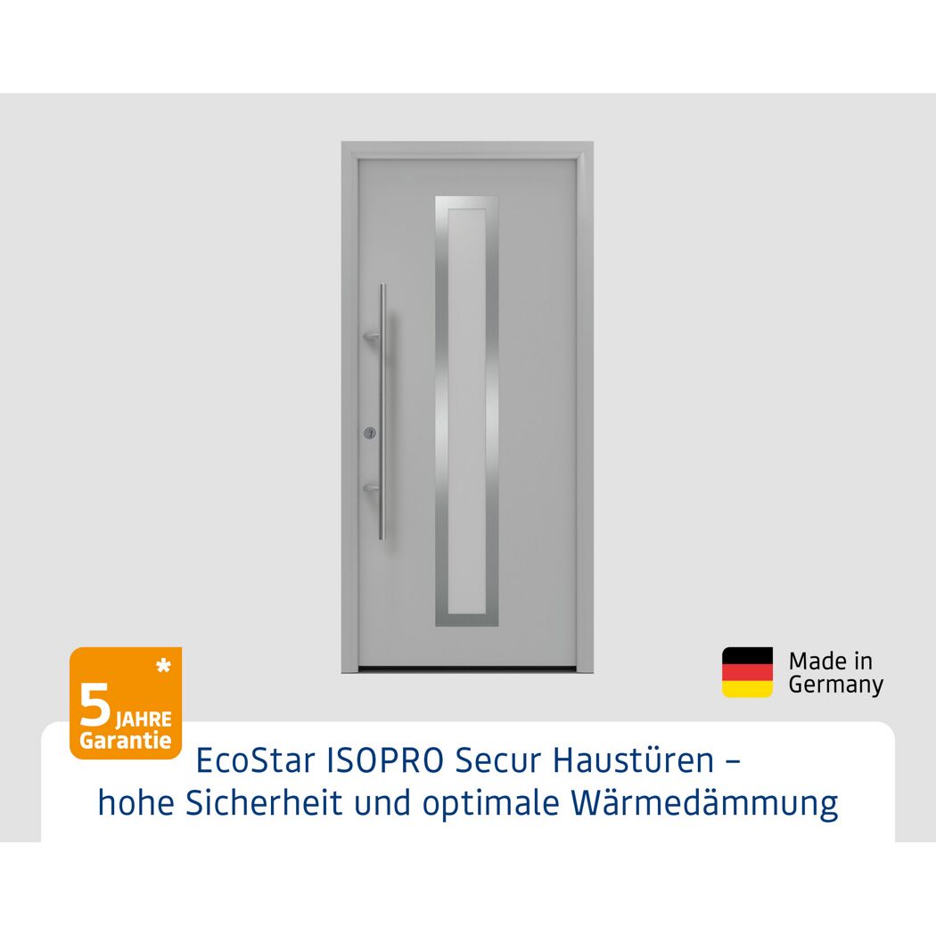 Alu-Stahlhaustür 'ISOPRO Secur IPS 700S' ral 9006 weißaluminium links 110 x 210 cm