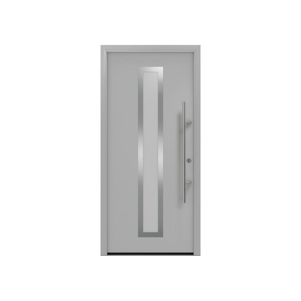 Alu-Stahlhaustür 'ISOPRO Secur IPS 020S' ral 9006 weißaluminium rechts 110 x 210 cm