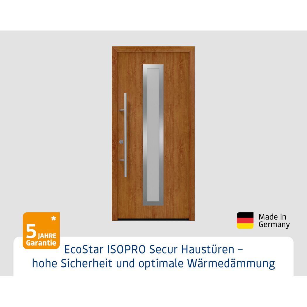 Alu-Stahlhaustür 'ISOPRO Secur IPS 410S' Golden Oak links 110 x 210 cm