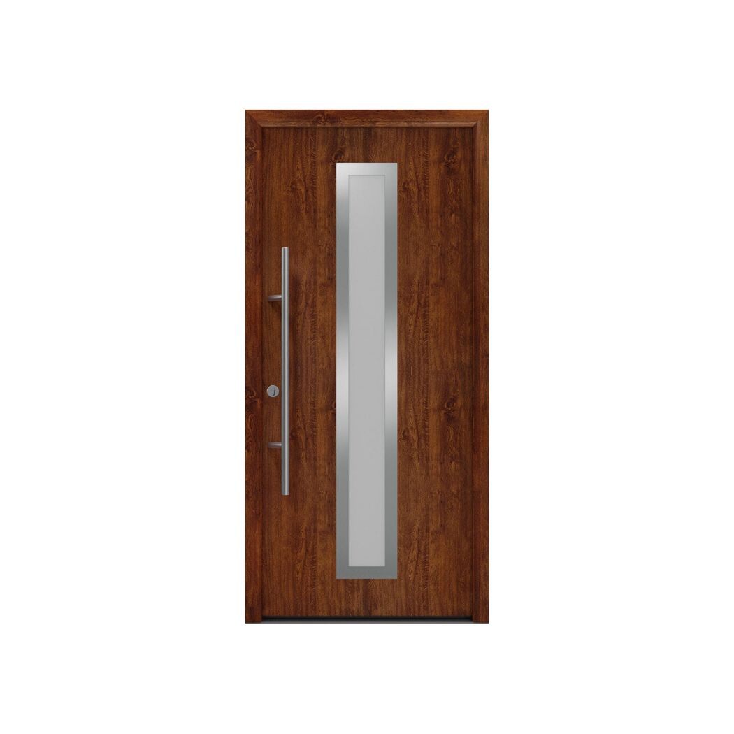Alu-Stahlhaustür 'ISOPRO Secur IPS 020S' eichefarben dunkel links 110 x 210 cm