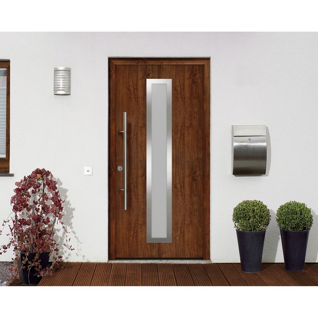 Alu-Stahlhaustür 'ISOPRO Secur IPS 020S' eichefarben dunkel links 110 x 210 cm