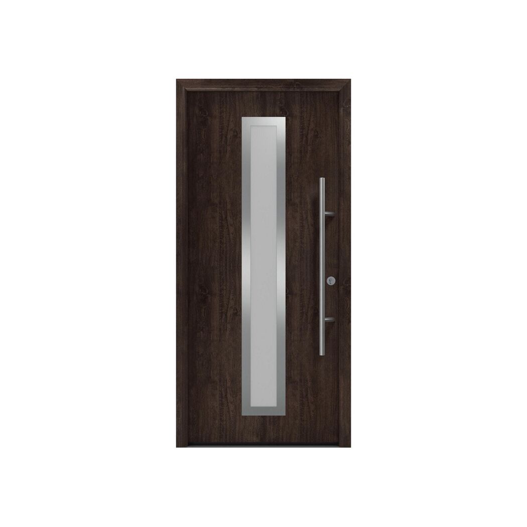 Alu-Stahlhaustür 'ISOPRO Secur IPS 020S' Night Oak rechts 110 x 210 cm
