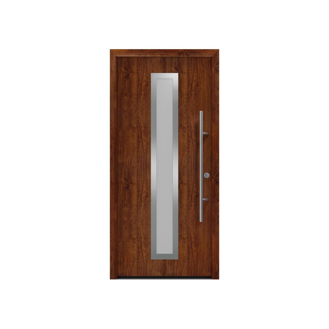 Alu-Stahlhaustür 'ISOPRO Secur IPS 020S' eichefarben dunkel rechts 110 x 210 cm