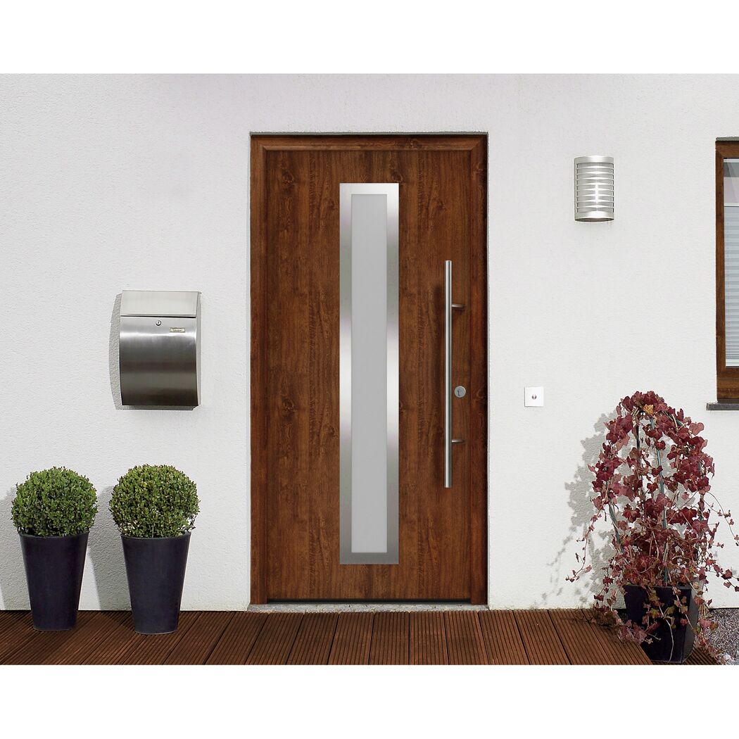 Alu-Stahlhaustür 'ISOPRO Secur IPS 020S' eichefarben dunkel rechts 110 x 210 cm