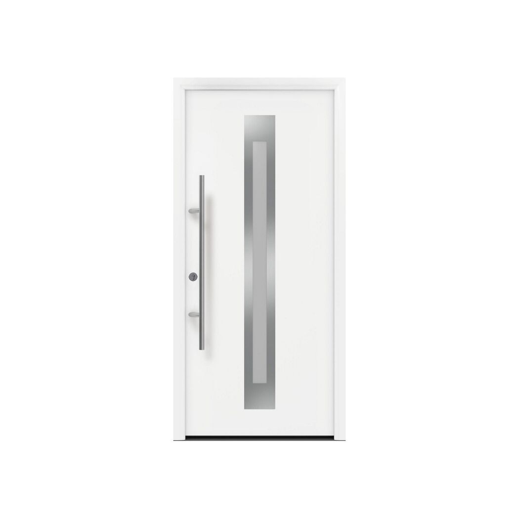 Alu-Stahlhaustür 'ISOPRO Secur IPS 410S' verkehrsweiß links 110 x 210 cm