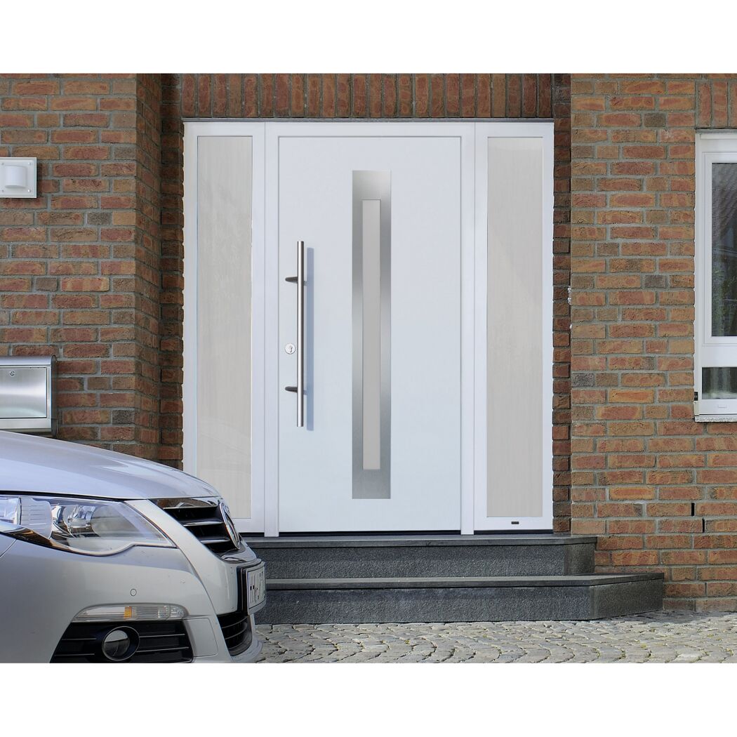 Alu-Stahlhaustür 'ISOPRO Secur IPS 410S' verkehrsweiß links 110 x 210 cm