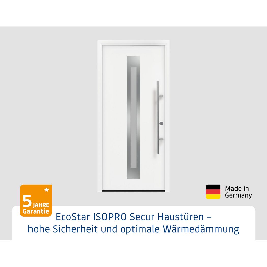 Alu-Stahlhaustür 'ISOPRO Secur IPS 770S' verkehrsweiß rechts 110 x 210 cm