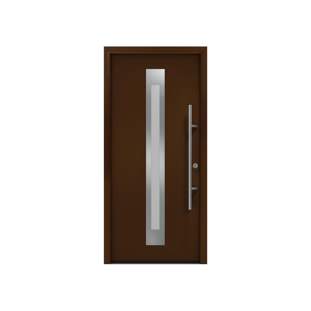 Alu-Stahlhaustür 'ISOPRO Secur IPS 770S' terrabraun rechts 110 x 210 cm