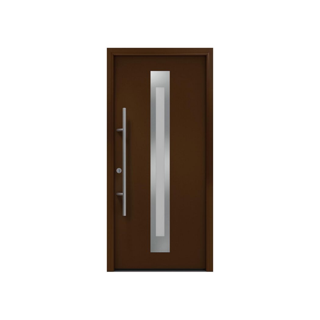 Alu-Stahlhaustür 'ISOPRO Secur IPS 770S' terrabraun links 110 x 210 cm