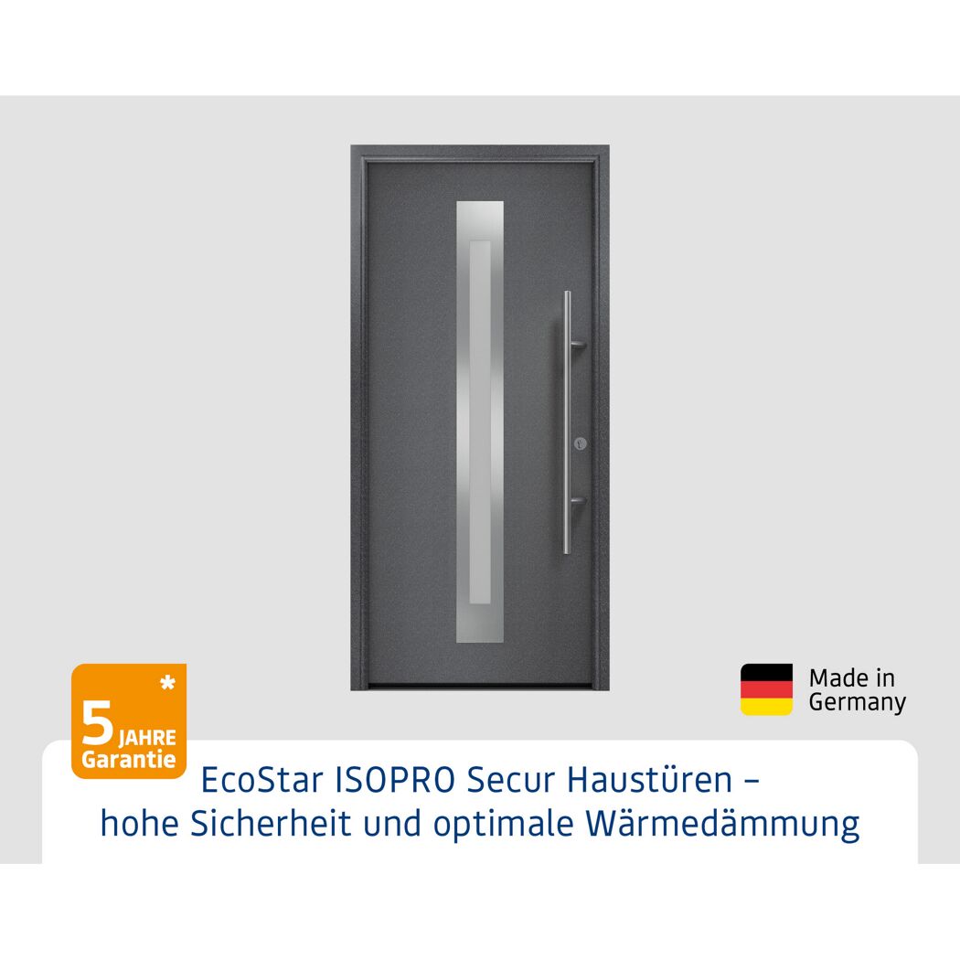 Alu-Stahlhaustür 'ISOPRO Secur IPS 770S' anthrazit metallic rechts 110 x 210 cm