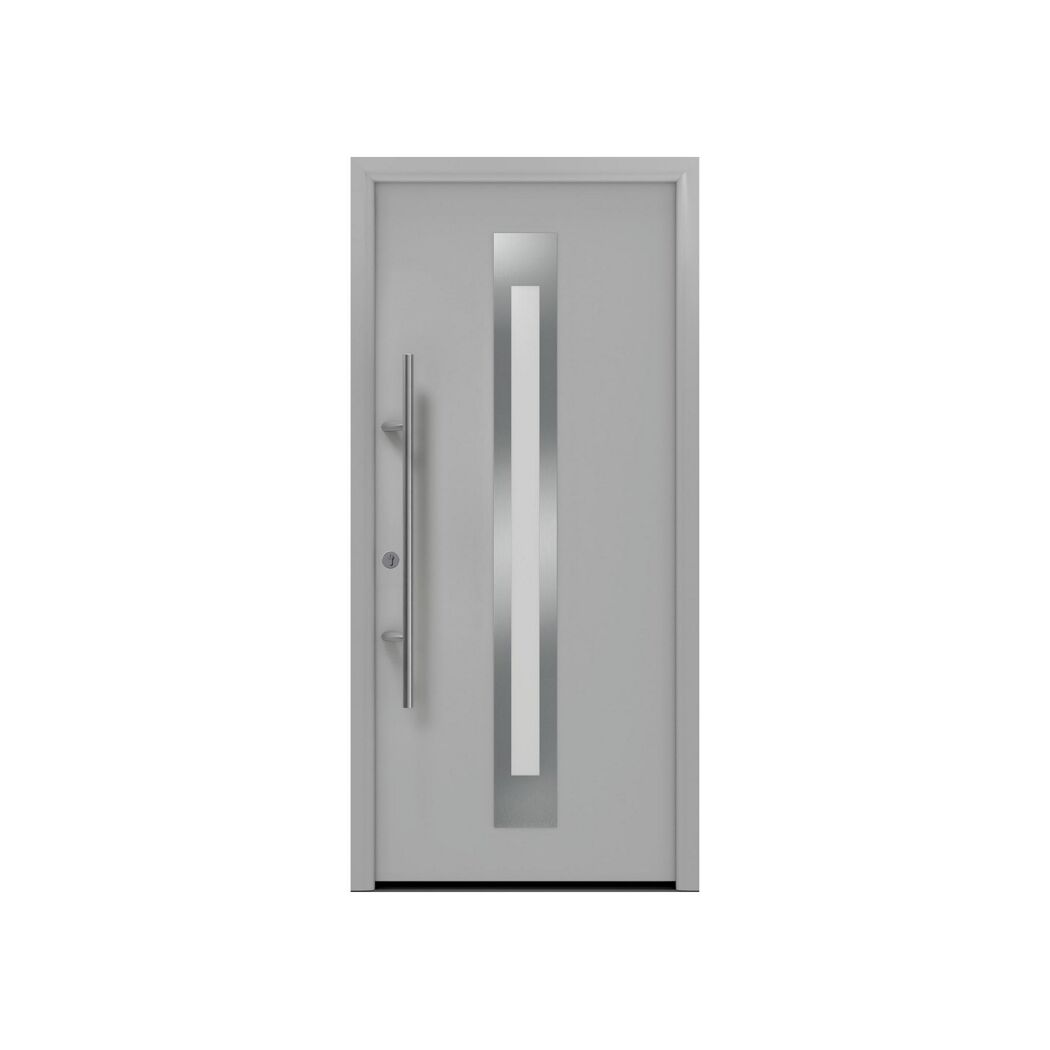 Alu-Stahlhaustür 'ISOPRO Secur IPS 770S' ral 9006 weißaluminium links 110 x 210 cm