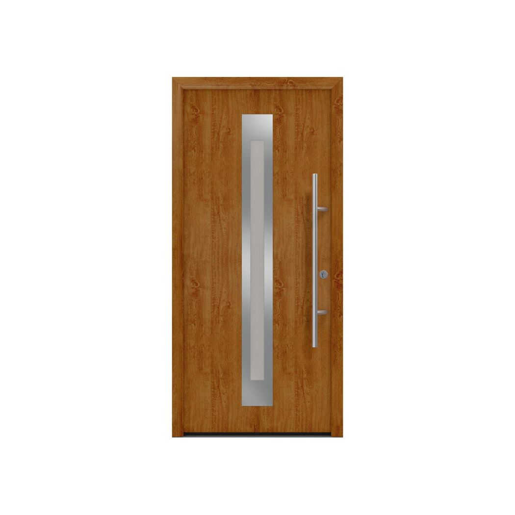 Alu-Stahlhaustür 'ISOPRO Secur IPS 770S' Golden Oak rechts 110 x 210 cm