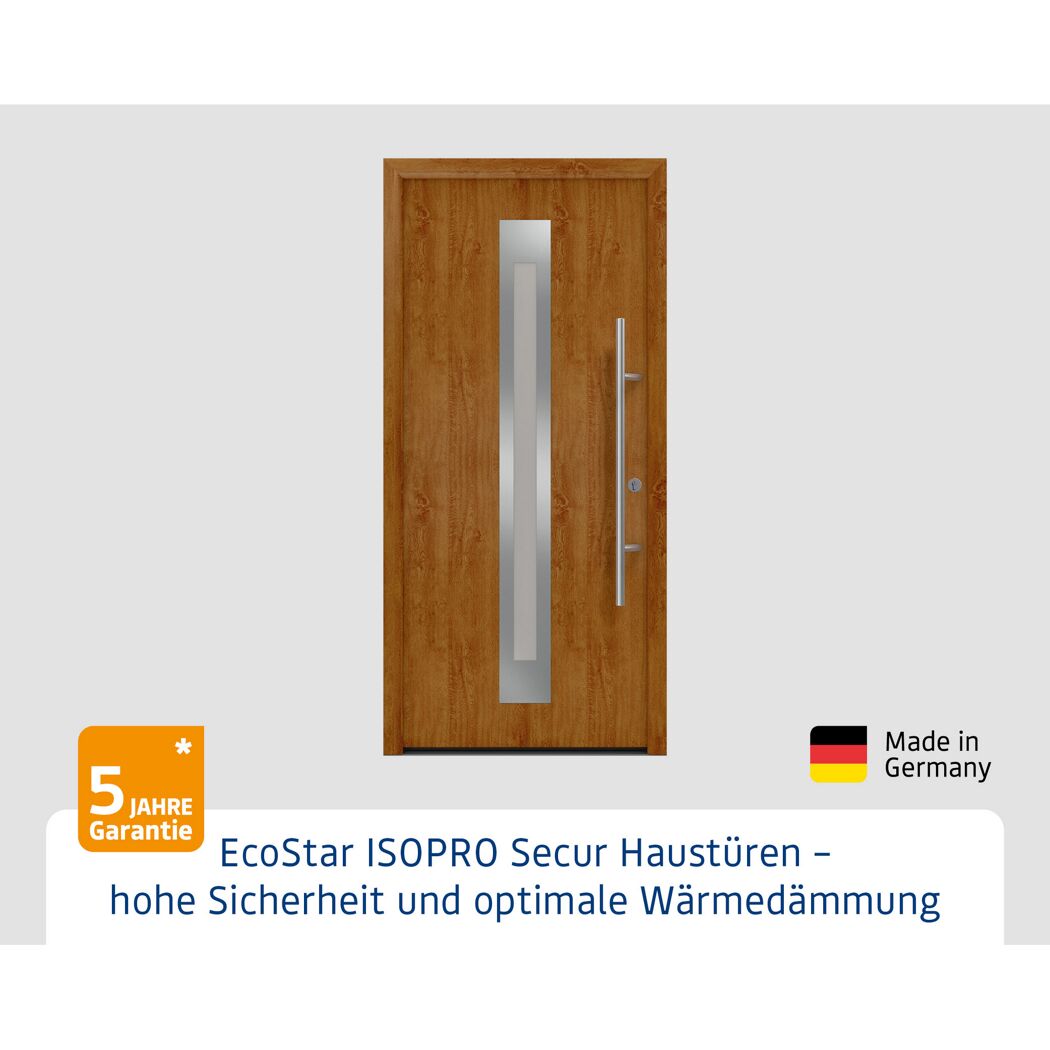 Alu-Stahlhaustür 'ISOPRO Secur IPS 770S' Golden Oak rechts 110 x 210 cm