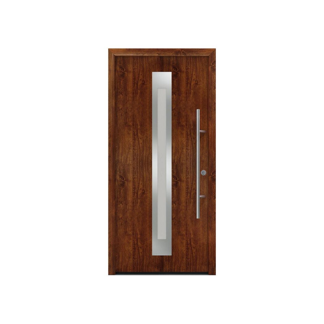 Alu-Stahlhaustür 'ISOPRO Secur IPS 780S' eichefarben dunkel rechts 110 x 210 cm