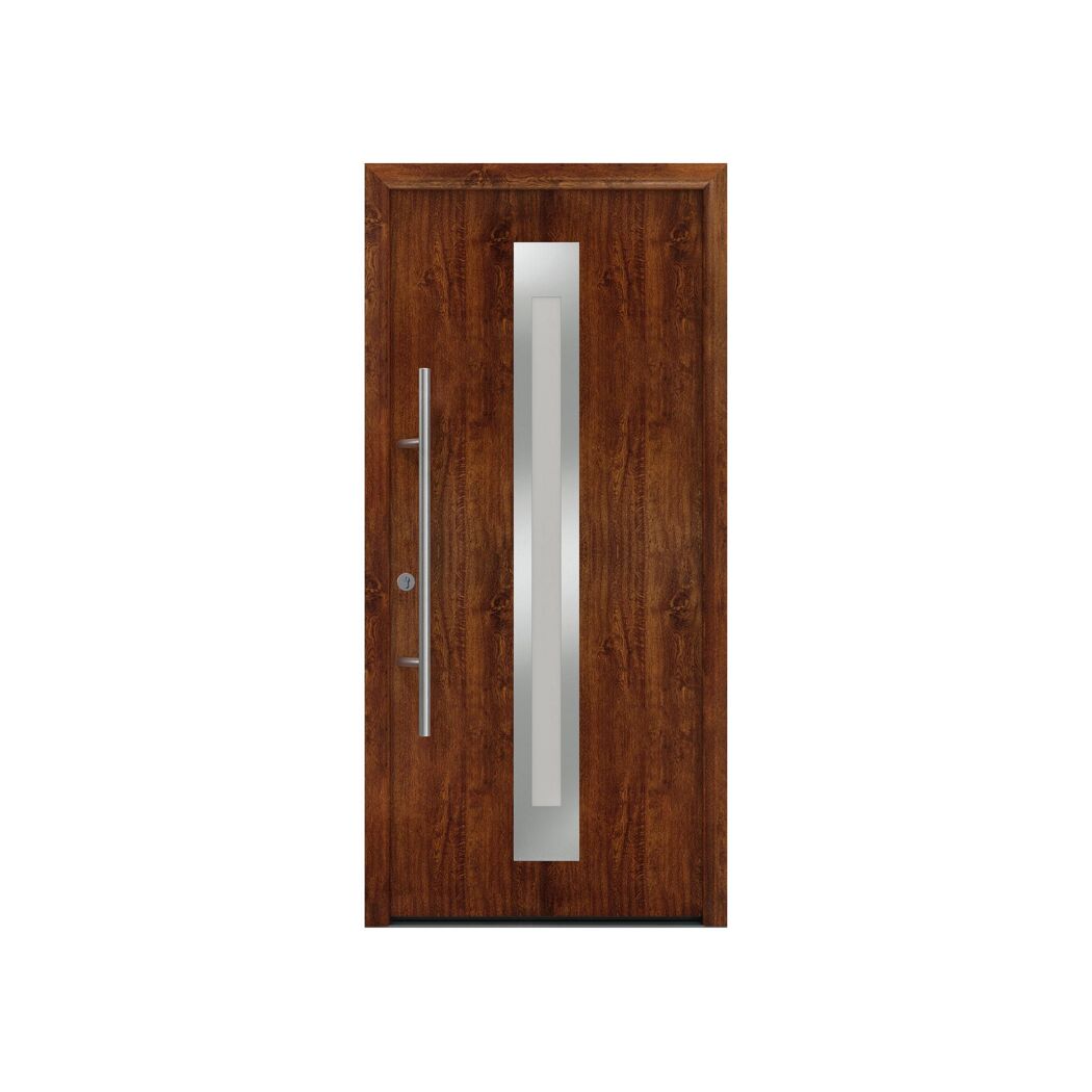 Alu-Stahlhaustür 'ISOPRO Secur IPS 780S' eichefarben dunkel links 110 x 210 cm