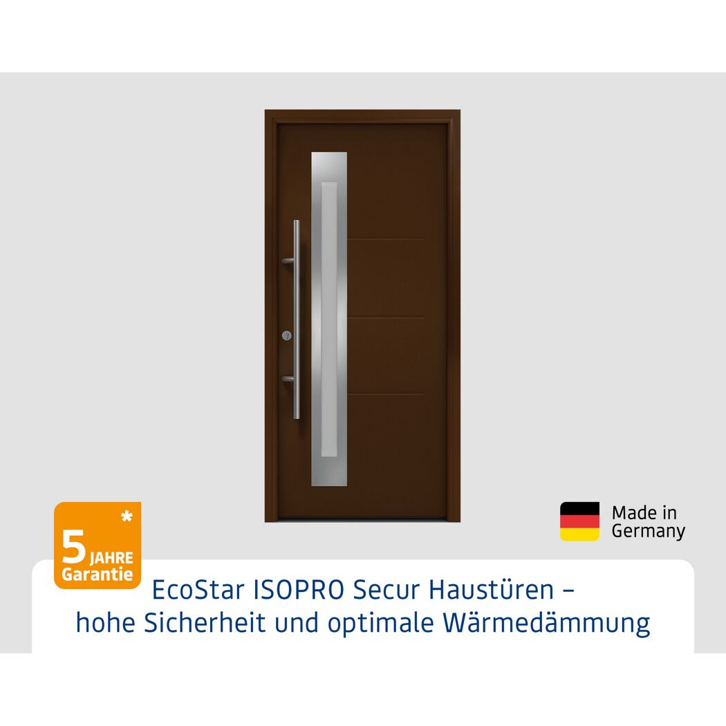 Alu-Stahlhaustür 'ISOPRO Secur IPS 780S' terrabraun links 110 x 210 cm