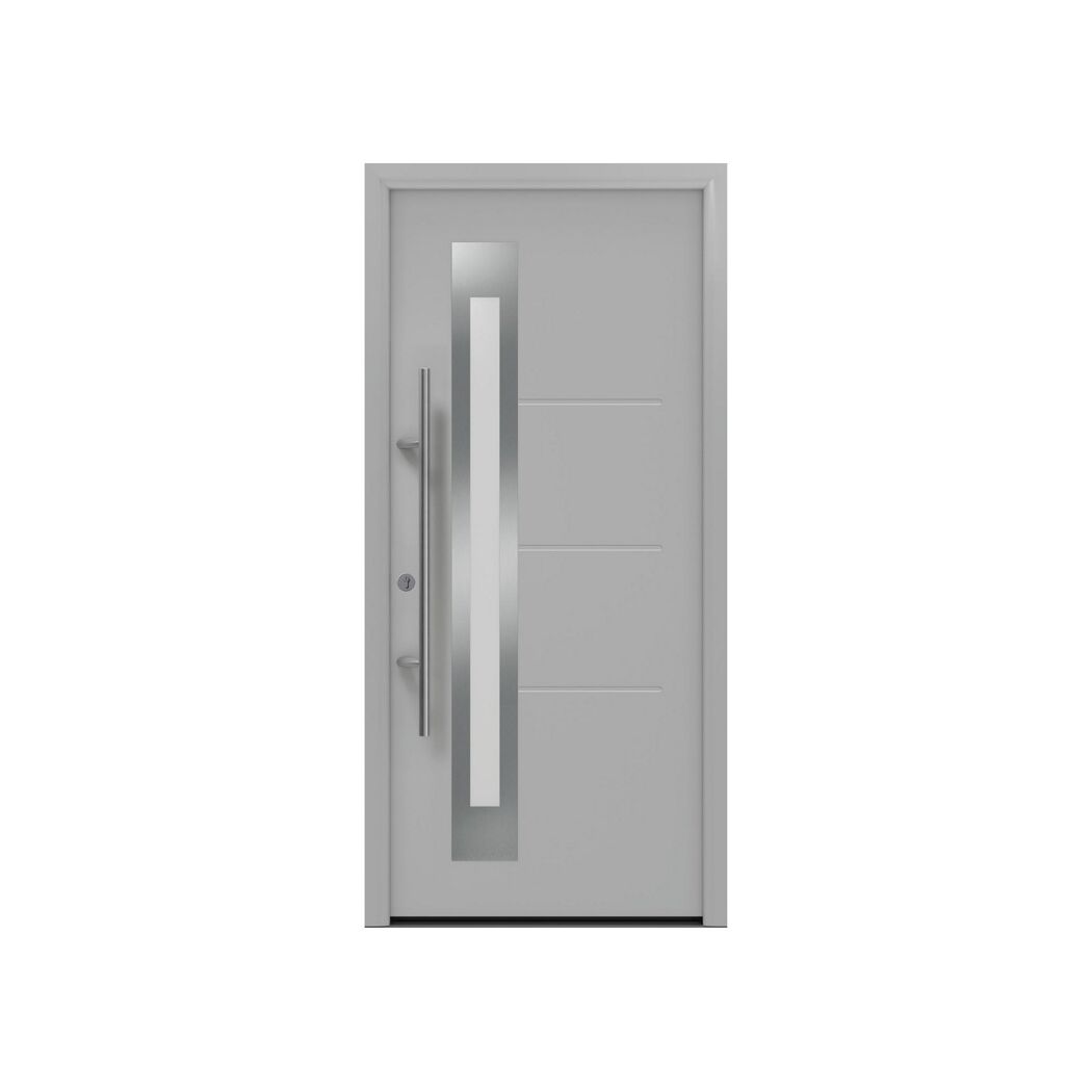 Alu-Stahlhaustür 'ISOPRO Secur IPS 780S' ral 9006 weißaluminium links 110 x 210 cm