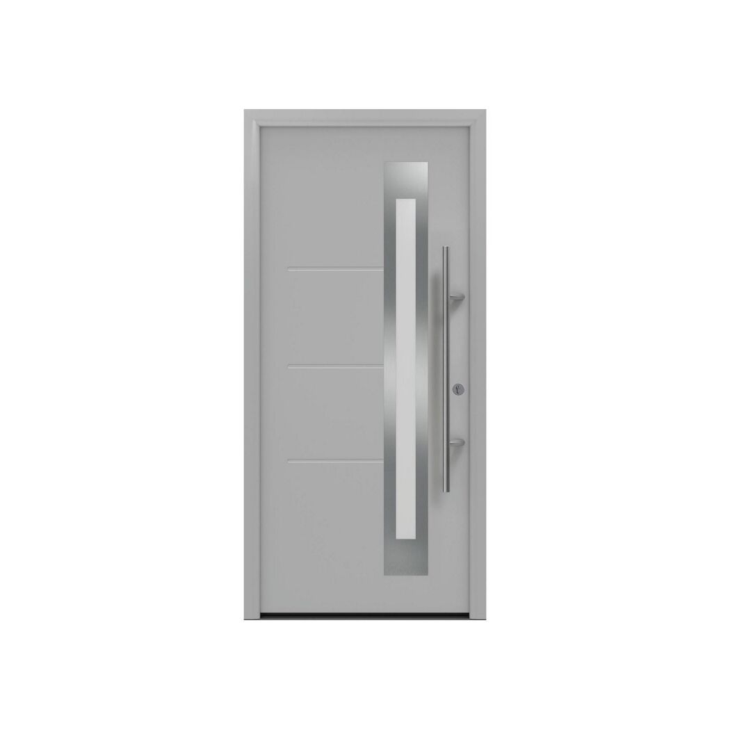 Alu-Stahlhaustür 'ISOPRO Secur IPS 780S' ral 9006 weißaluminium rechts 110 x 210 cm