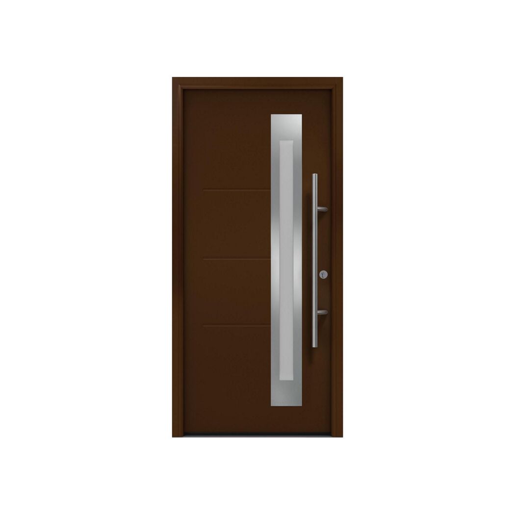 Alu-Stahlhaustür 'ISOPRO Secur IPS 770S' terrabraun rechts 110 x 210 cm