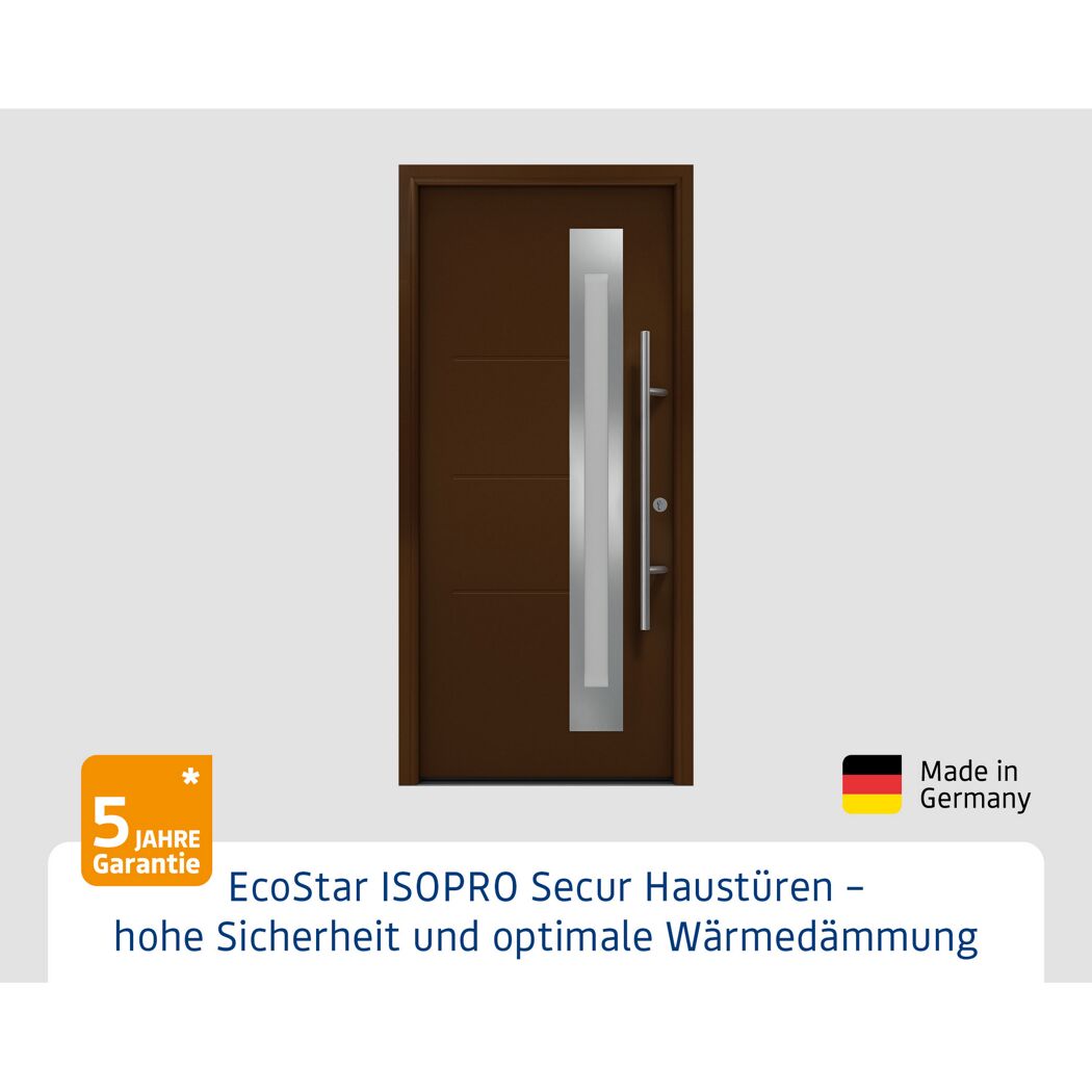 Alu-Stahlhaustür 'ISOPRO Secur IPS 770S' terrabraun rechts 110 x 210 cm