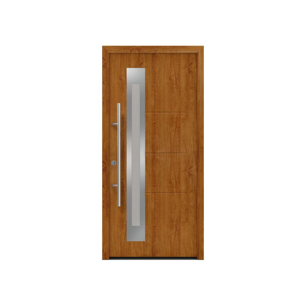 Alu-Stahlhaustür 'ISOPRO Secur IPS 770S' Golden Oak links 110 x 210 cm