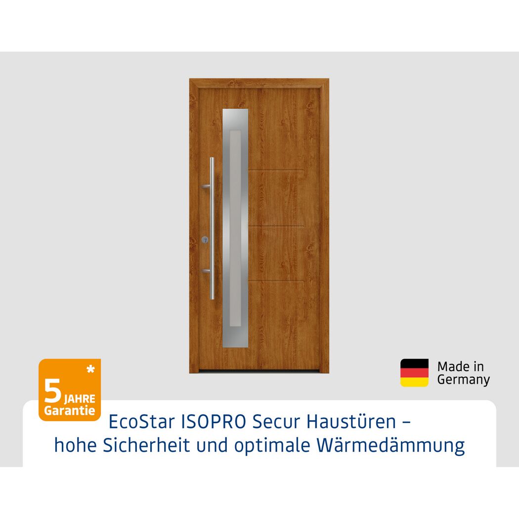 Alu-Stahlhaustür 'ISOPRO Secur IPS 770S' Golden Oak links 110 x 210 cm