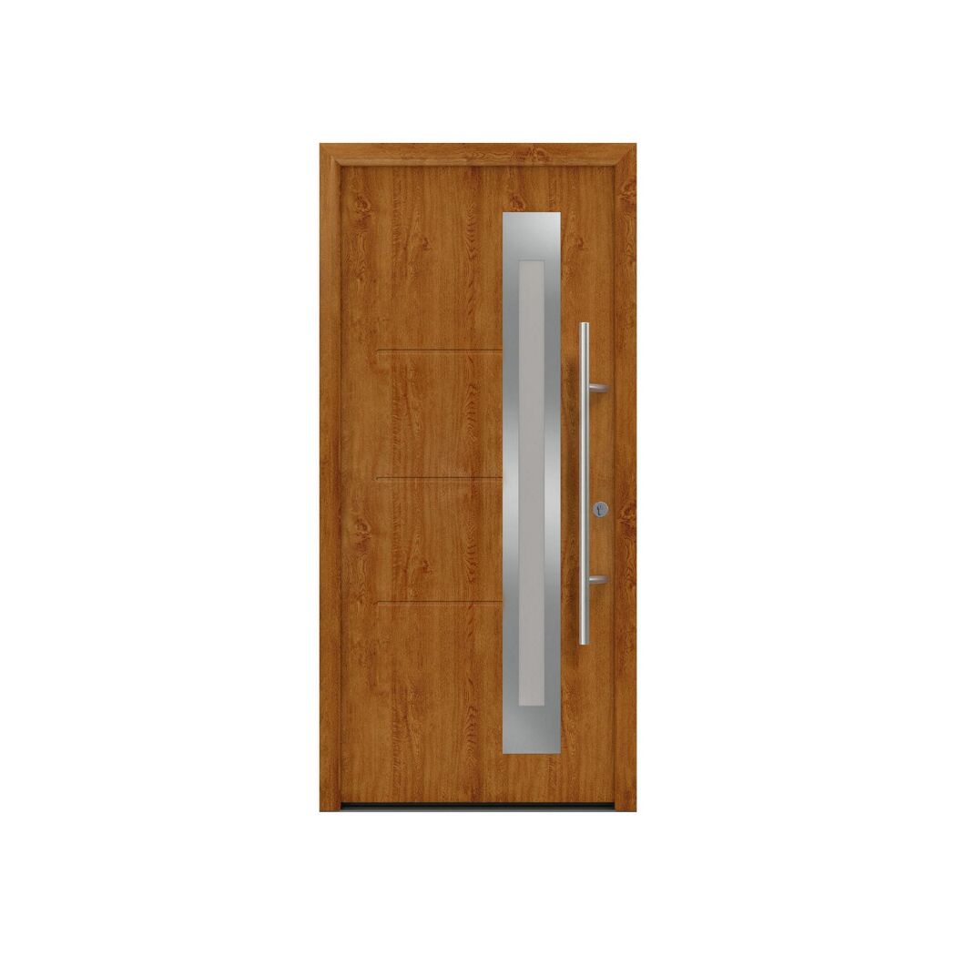 Alu-Stahlhaustür 'ISOPRO Secur IPS 770S' Golden Oak rechts 110 x 210 cm
