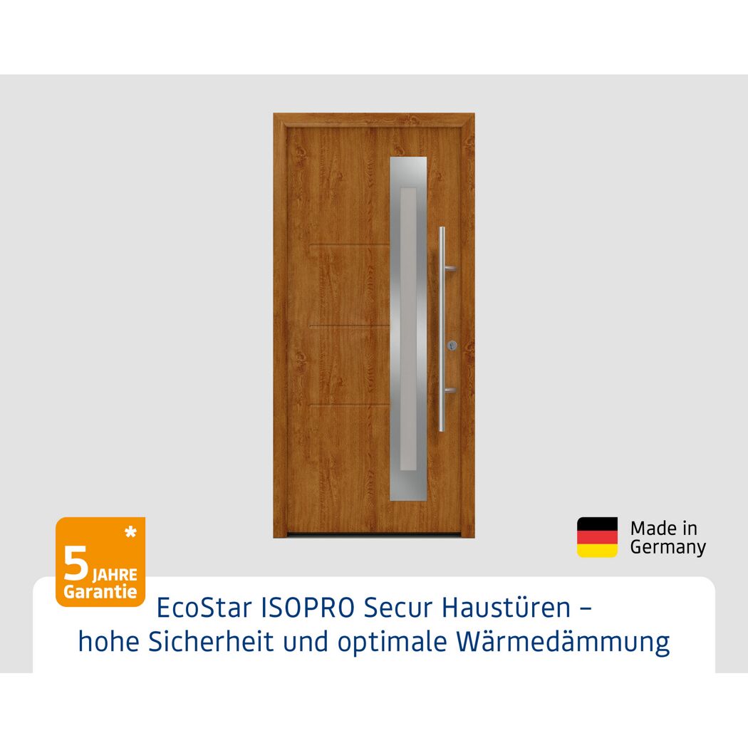 Alu-Stahlhaustür 'ISOPRO Secur IPS 770S' Golden Oak rechts 110 x 210 cm