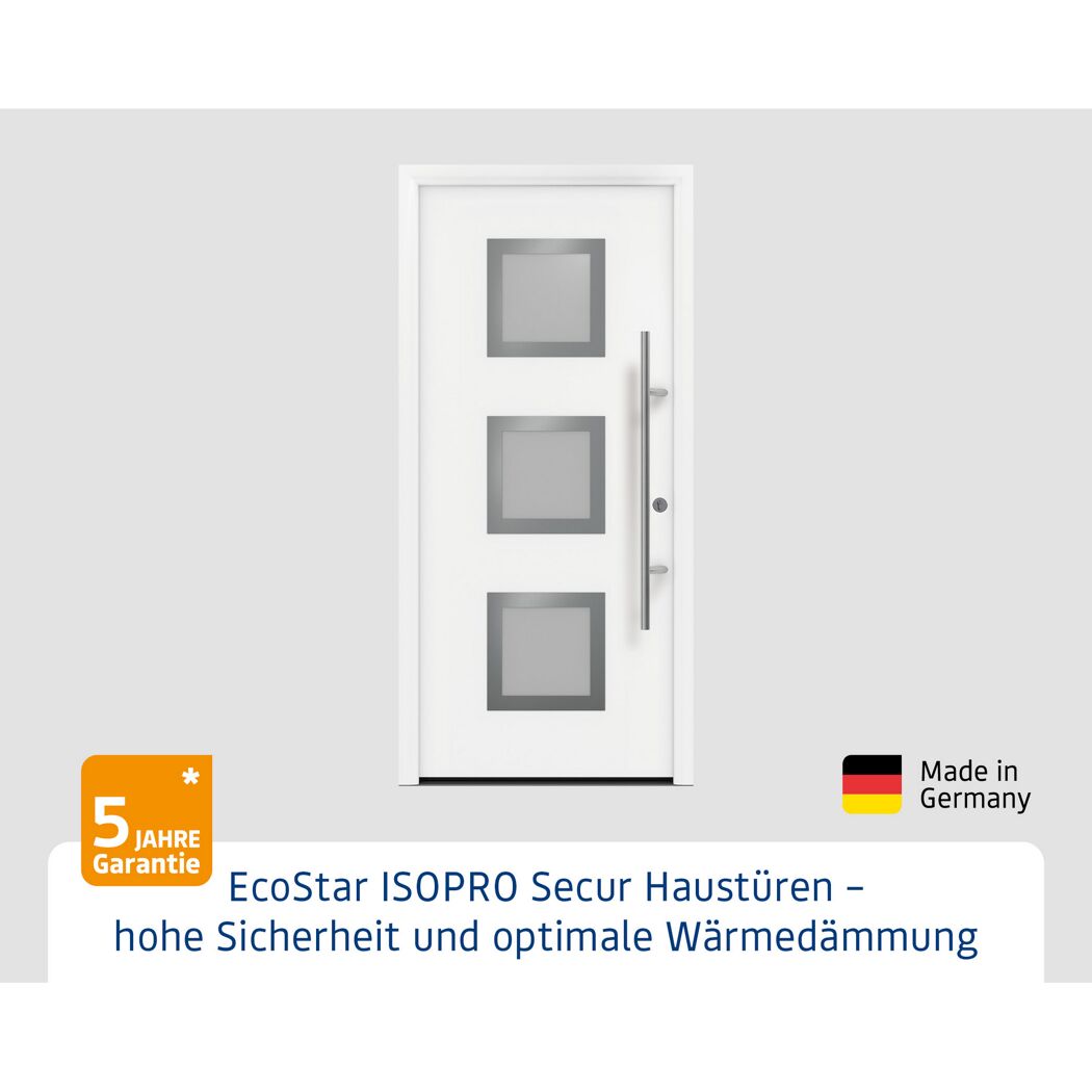 Alu-Stahlhaustür 'ISOPRO Secur IPS 780S' verkehrsweiß rechts 110 x 210 cm