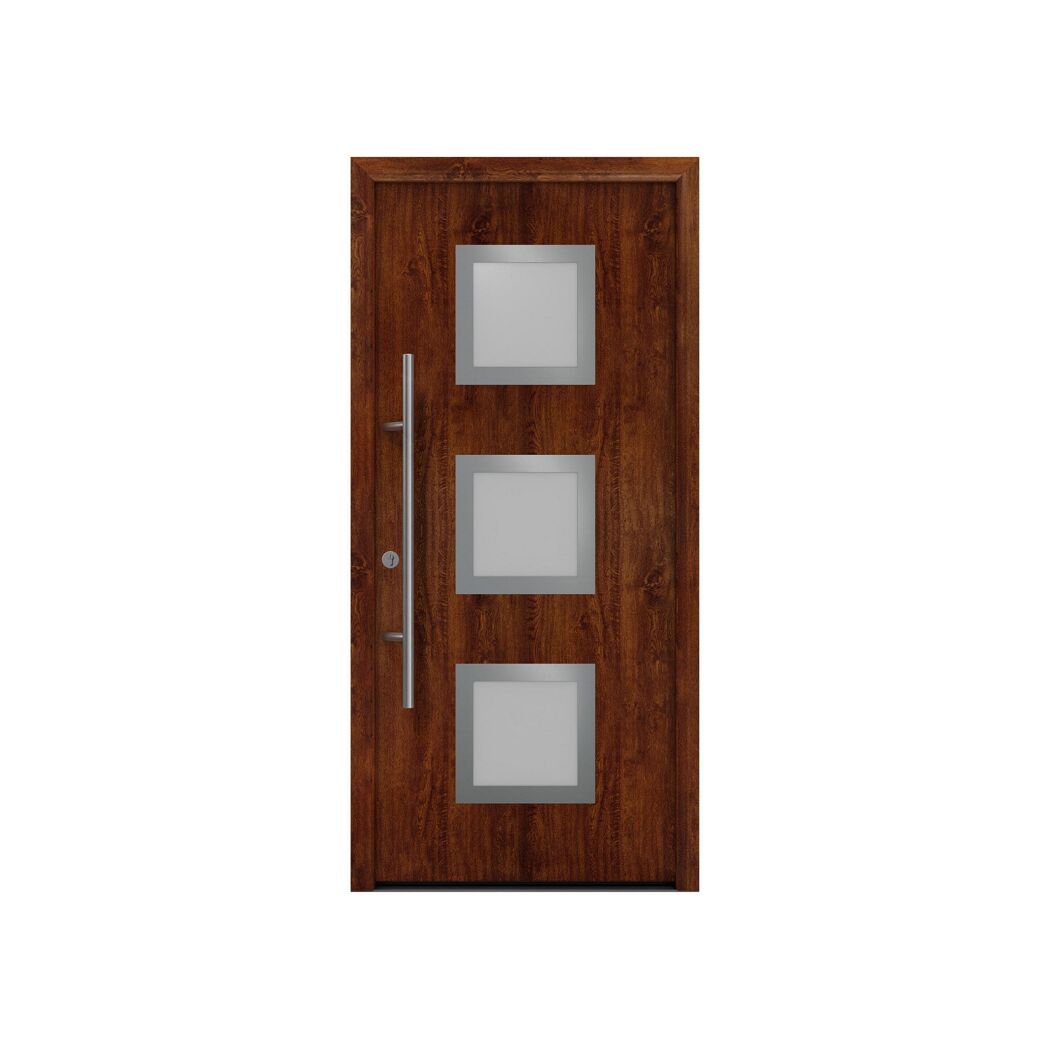 Alu-Stahlhaustür 'ISOPRO Secur IPS 780S' eichefarben dunkel links 110 x 210 cm