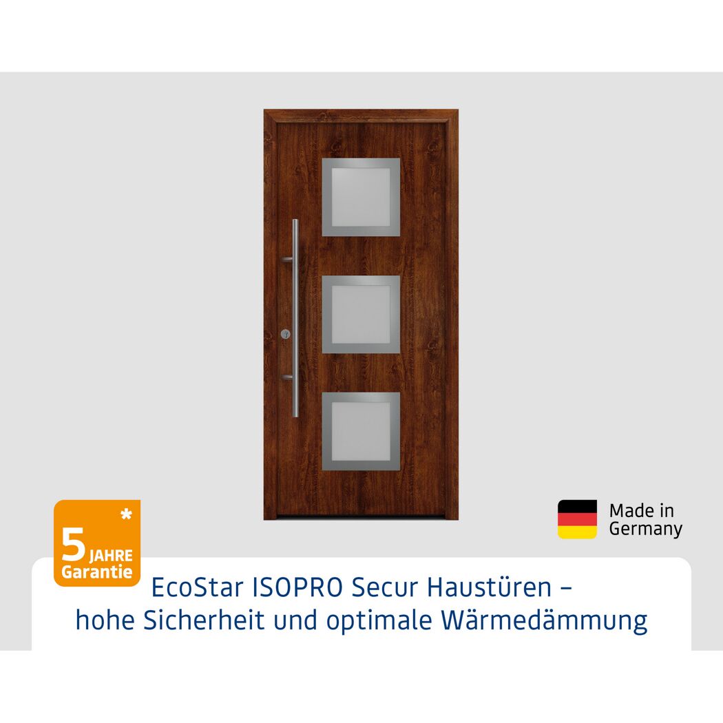 Alu-Stahlhaustür 'ISOPRO Secur IPS 780S' eichefarben dunkel links 110 x 210 cm