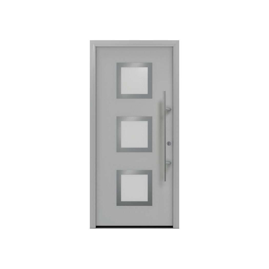 Alu-Stahlhaustür 'ISOPRO Secur IPS 810S' ral 9006 weißaluminium rechts 110 x 210 cm