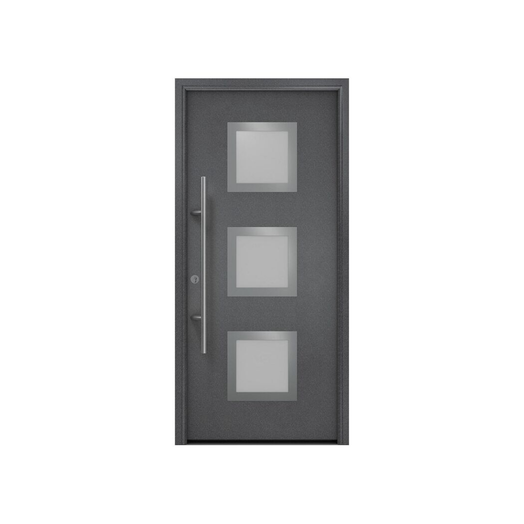 Alu-Stahlhaustür 'ISOPRO Secur IPS 810S' anthrazit metallic links 110 x 210 cm