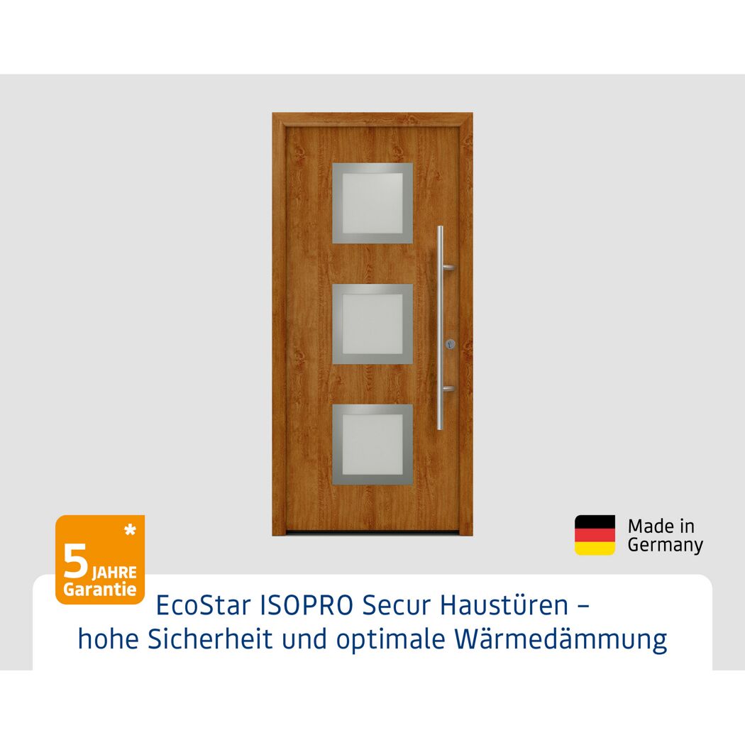 Alu-Stahlhaustür 'ISOPRO Secur IPS 810S' Golden Oak rechts 110 x 210 cm