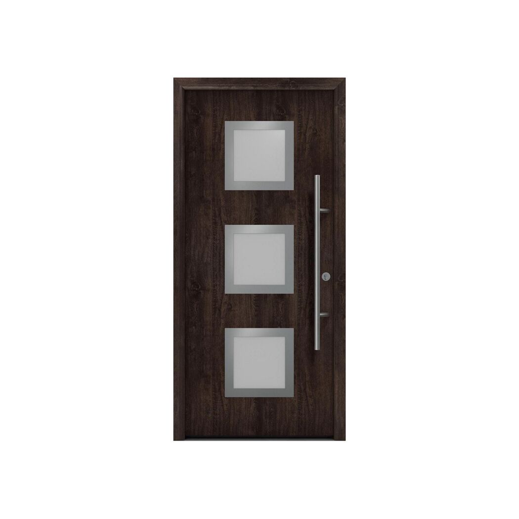 Alu-Stahlhaustür 'ISOPRO Secur IPS 810S' Night Oak rechts 110 x 210 cm