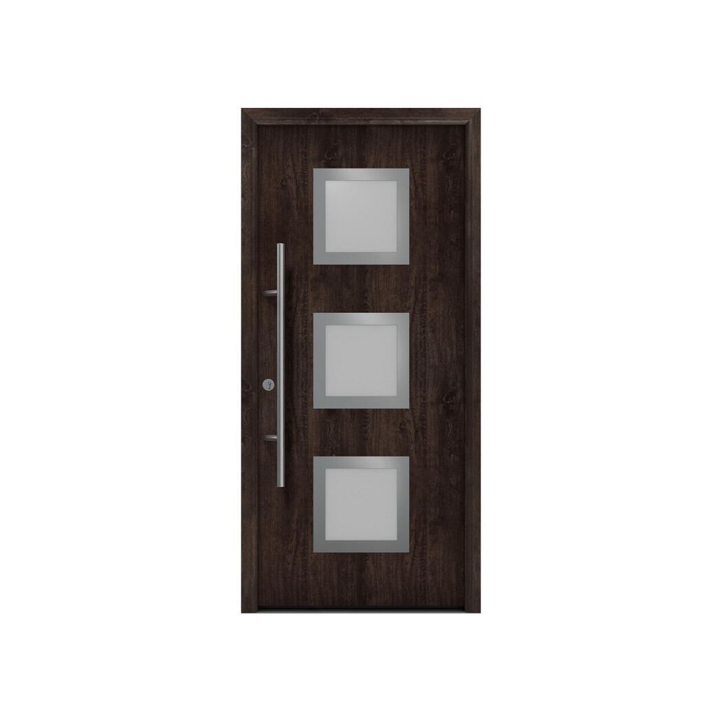 Alu-Stahlhaustür 'ISOPRO Secur IPS 810S' Night Oak links 110 x 210 cm
