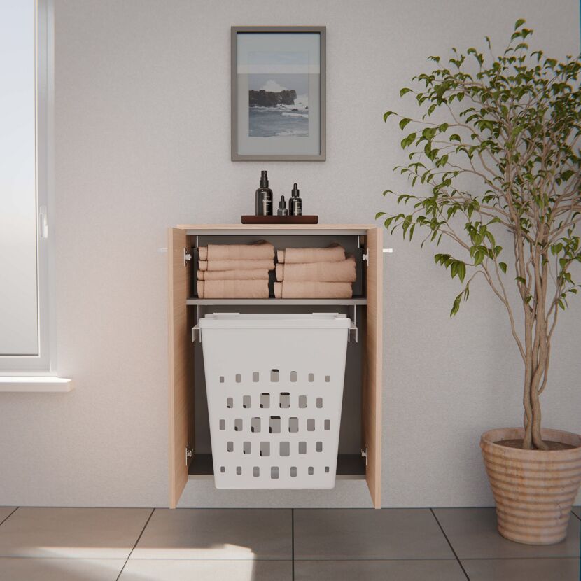 Midischrank 'B.Style' 60,2 x 82,6 x 32 cm Sandeiche mit Wäschekorb