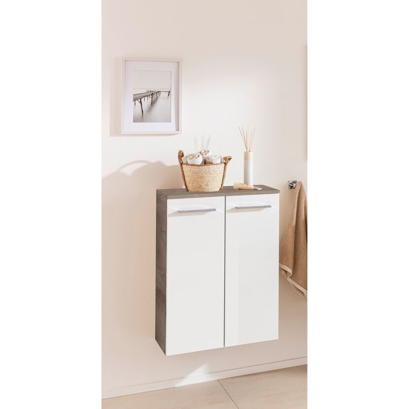 Midischrank 'B.Style' 60,2 x 82,6 x 32 cm Nature Oak, weiß mit Wäschekorb