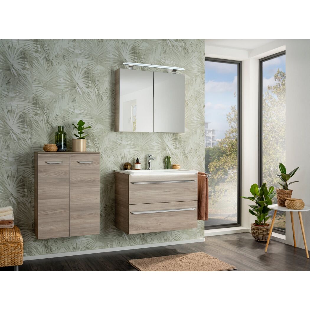 Midischrank 'Luxor' und Waschtisch in modernem Badezimmer.