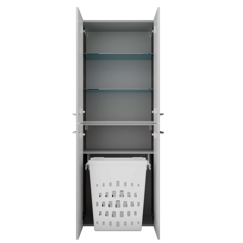 Hochschrank 'Verona' 60 x 162 x 31,8 cm Nussbaum/Weiß mit Wäschekorb