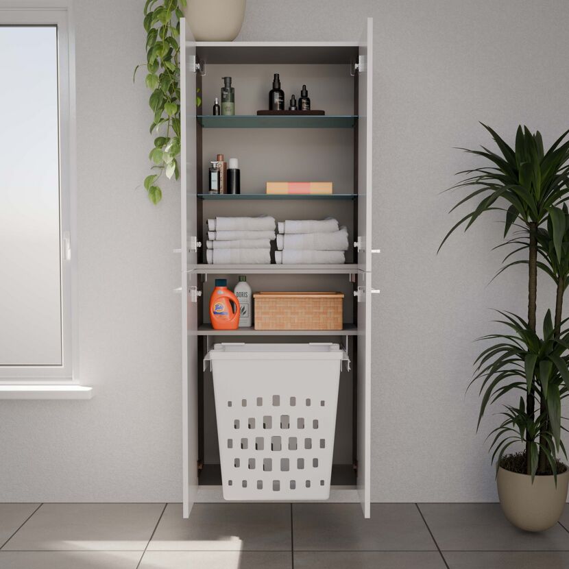 Hochschrank 'Verona' 60 x 162 x 31,8 cm Nussbaum/Weiß mit Wäschekorb