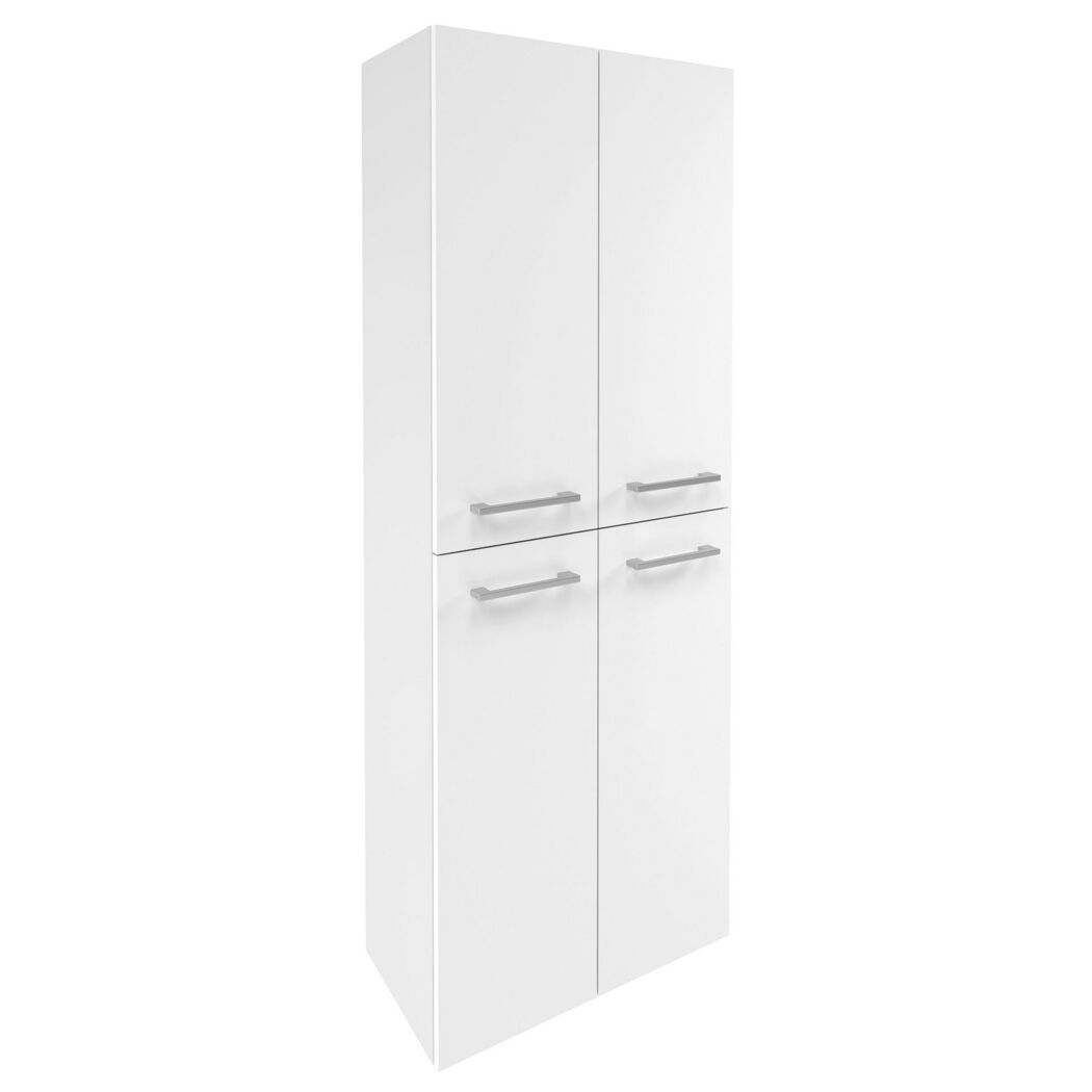 Weißer Hochschrank Verona mit vier Türen und silbernen Griffen