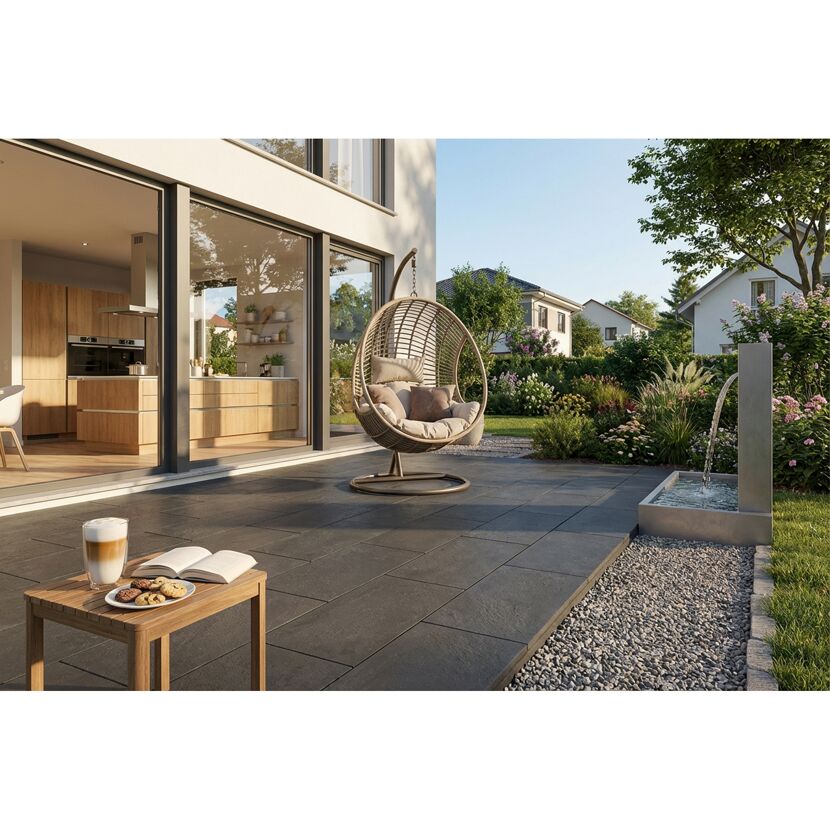 Terrassenplatte 'Mesafino' basaltfarben 80 x 40 x 4 cm