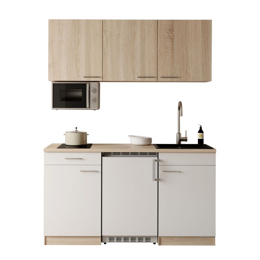 Küchenzeile mit E-Geräten 'Ingrid' weiß/graueiche 150 cm