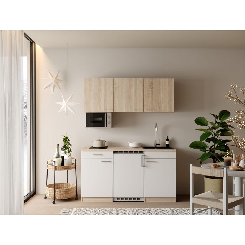 Küchenzeile mit E-Geräten 'Ingrid' weiß/graueiche 150 cm