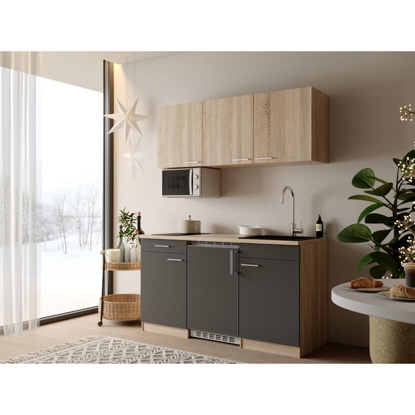 Küchenzeile mit E-Geräten 'Ingrid' graueiche 150 cm